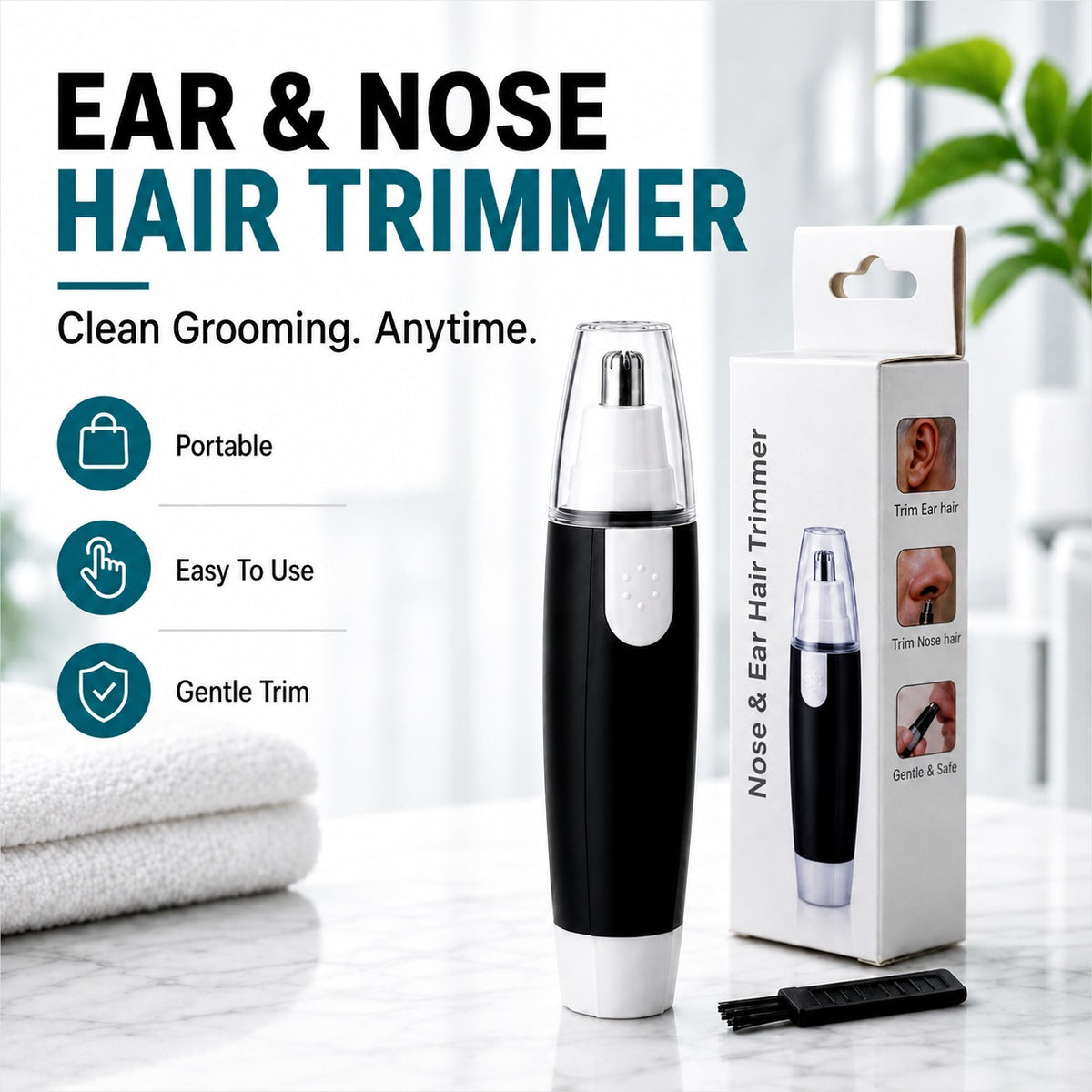 Eyebrow & Nose Hair Trimmer – Painless, Battery-Operated